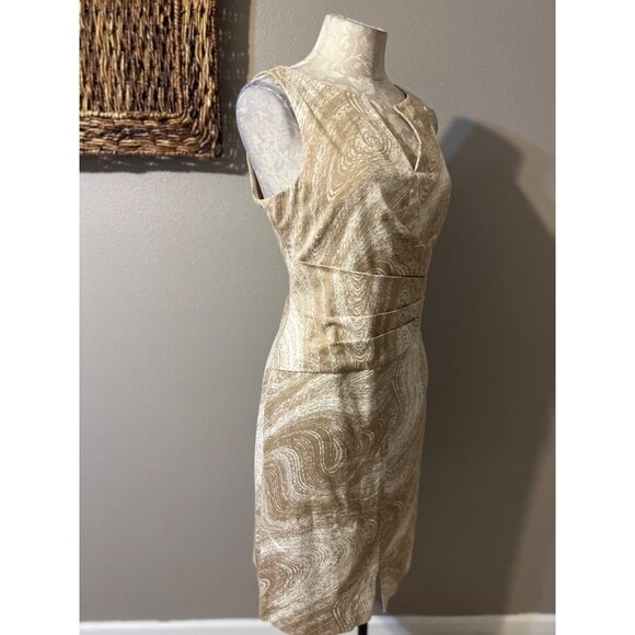 Anne Klein Dress Brown Cream 10 Stretch Cotton Sheath Sleeveless Career Church - Picture 7 of 7